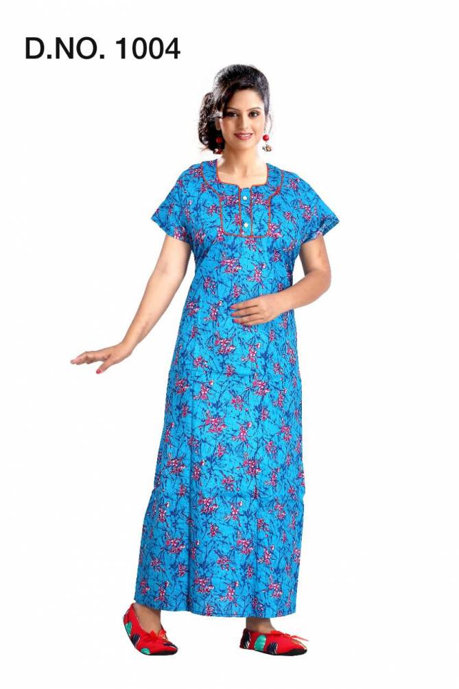 Ft 1004  Latest Collection Of Printed Pure Cotton Night Wear Gown Full Catalog